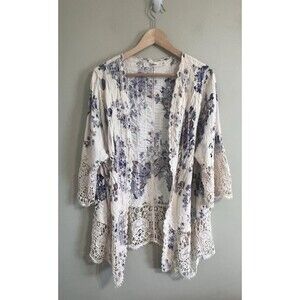Solitaire Boho Crocheted Lace Embroidered Floral Print Cardigan Women Size 1x